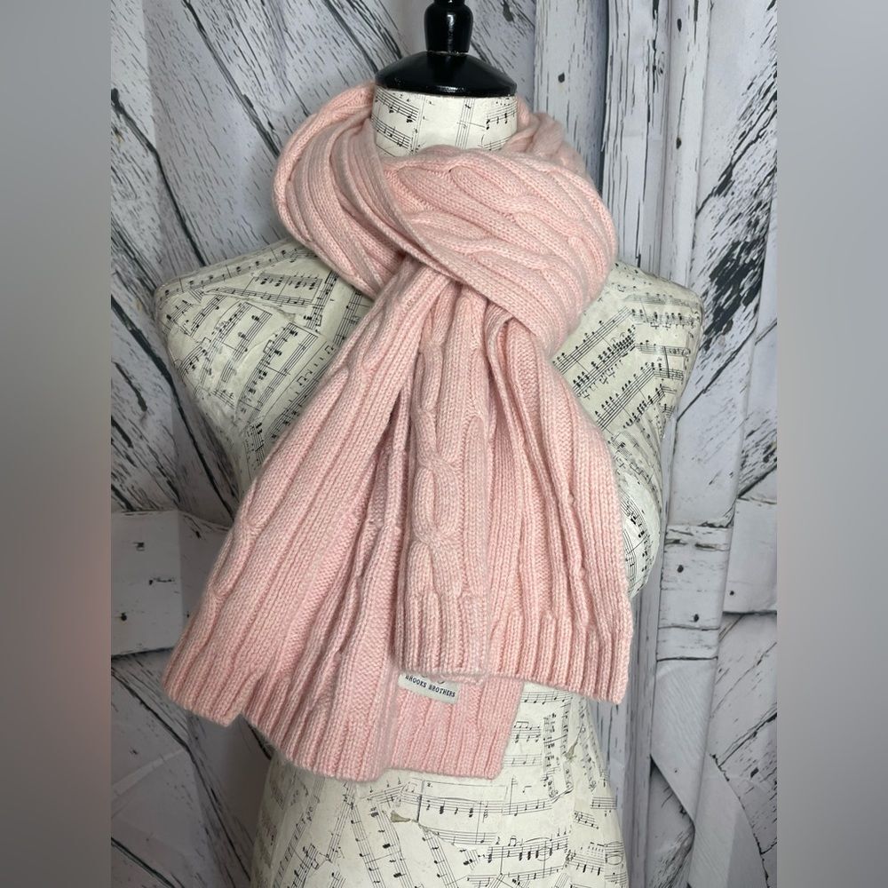 Brooks Brothers Cable Knit Scarf Wool/Cashmere Blend Peach